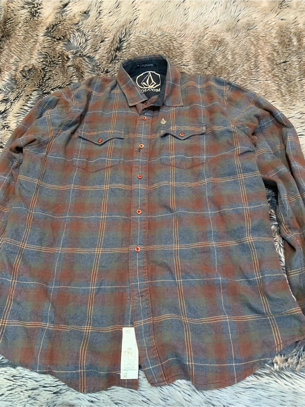 Volcom tailored stone logo long-sleeve plaid flannel shirt late 2000s Size XL